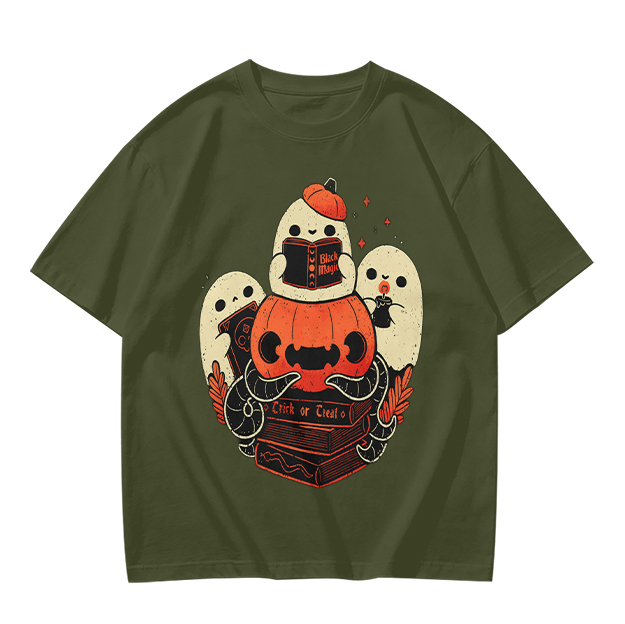Olive Halloween Ghosts Jack-o'-Lantern Graphic T-Shirt