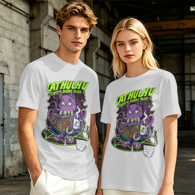 Cathulhu Coffee Books Bliss Cat Octopus Graphic T-Shirt