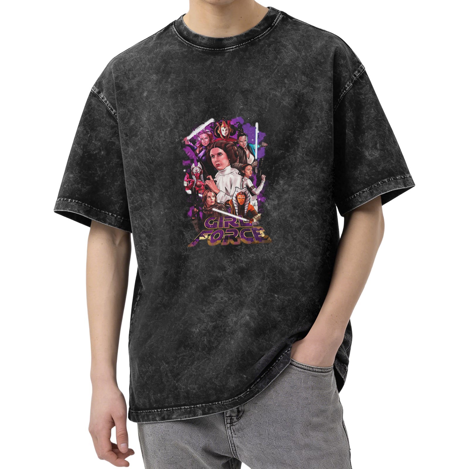 Star Wars Girl Force Women Characters Graphic Acid Wash T-Shirt