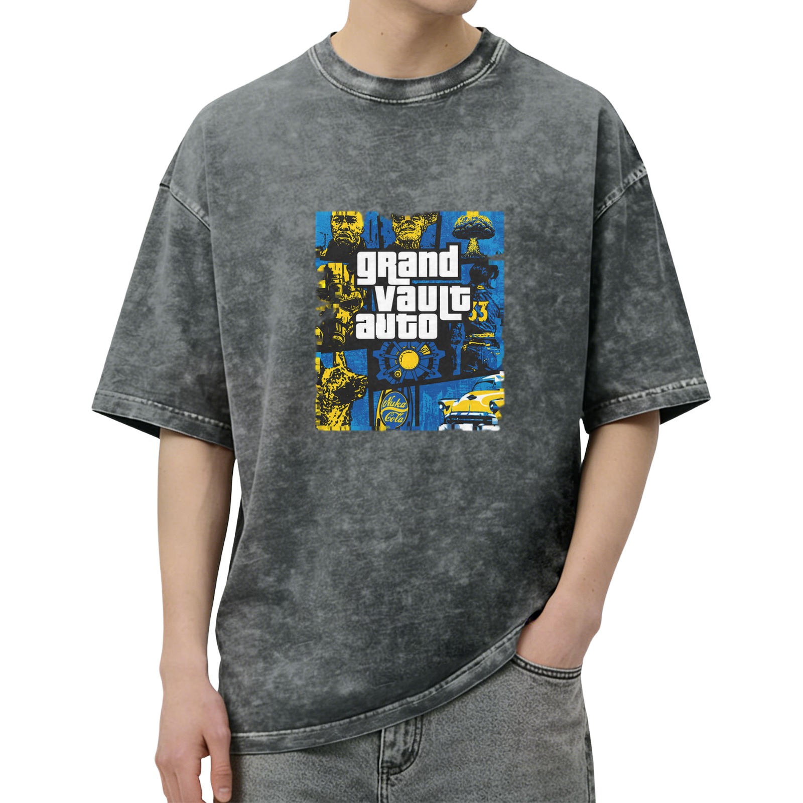 Grand Vault Auto Fallout GTA Crossover Graphic Acid Wash T-Shirt