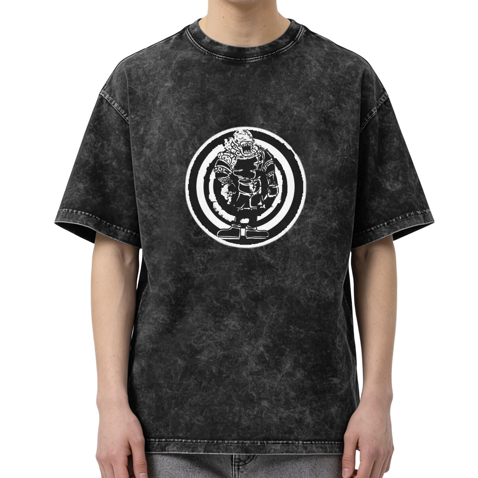 Oversized Acid Wash T-Shirt With Fantasy Warrior Graphic Print