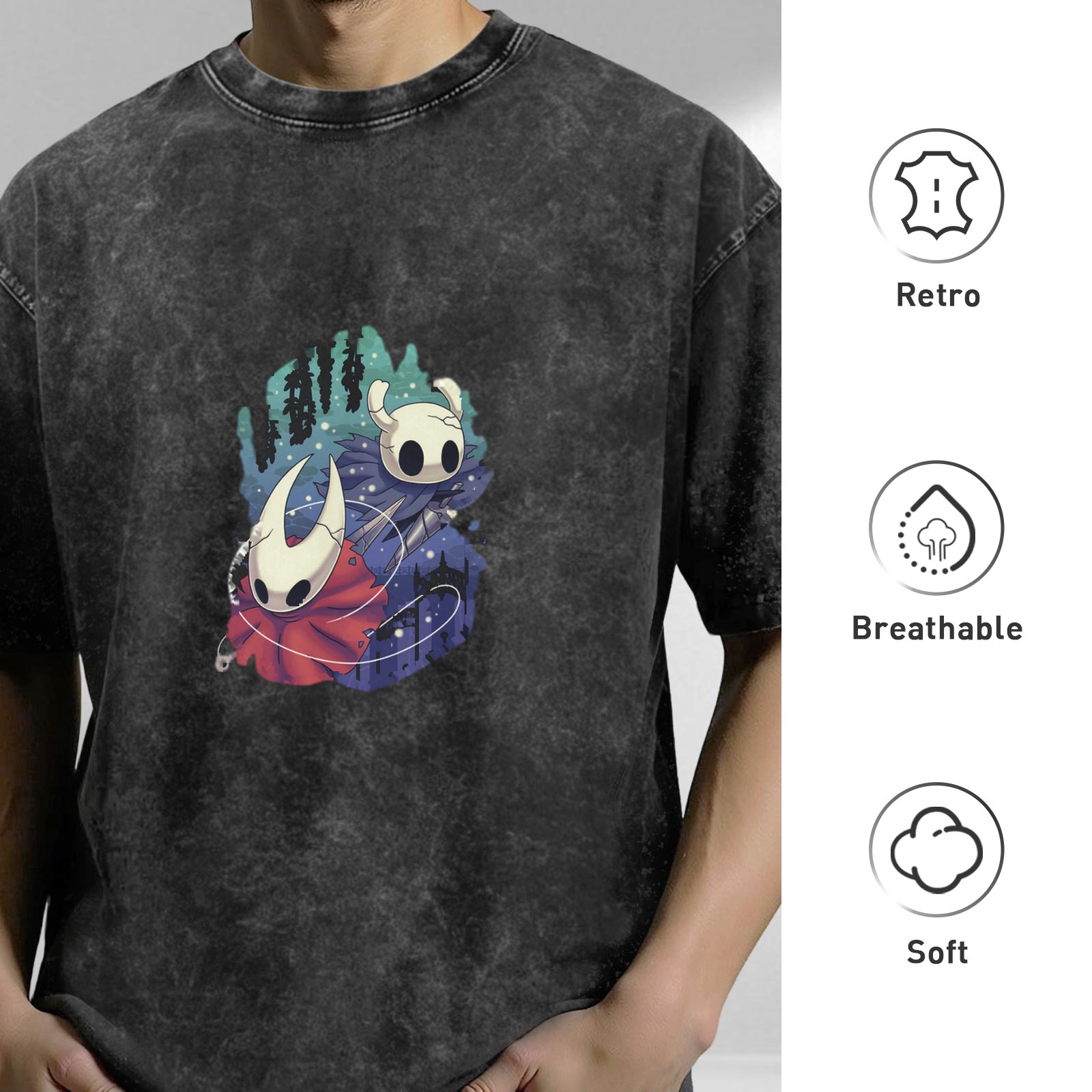 Hollow Knight Characters Graphic Washed Black T-Shirt