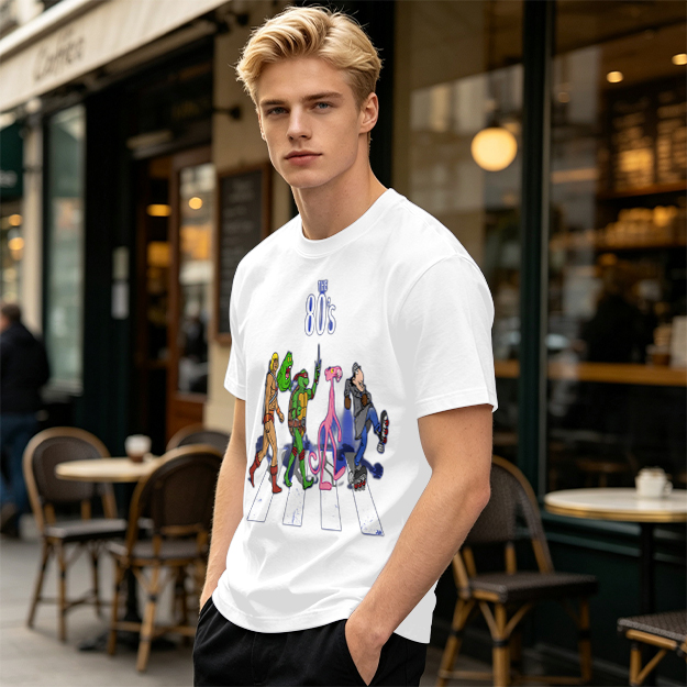 80s Cartoon Characters Abbey Road Crossing Graphic T-Shirt