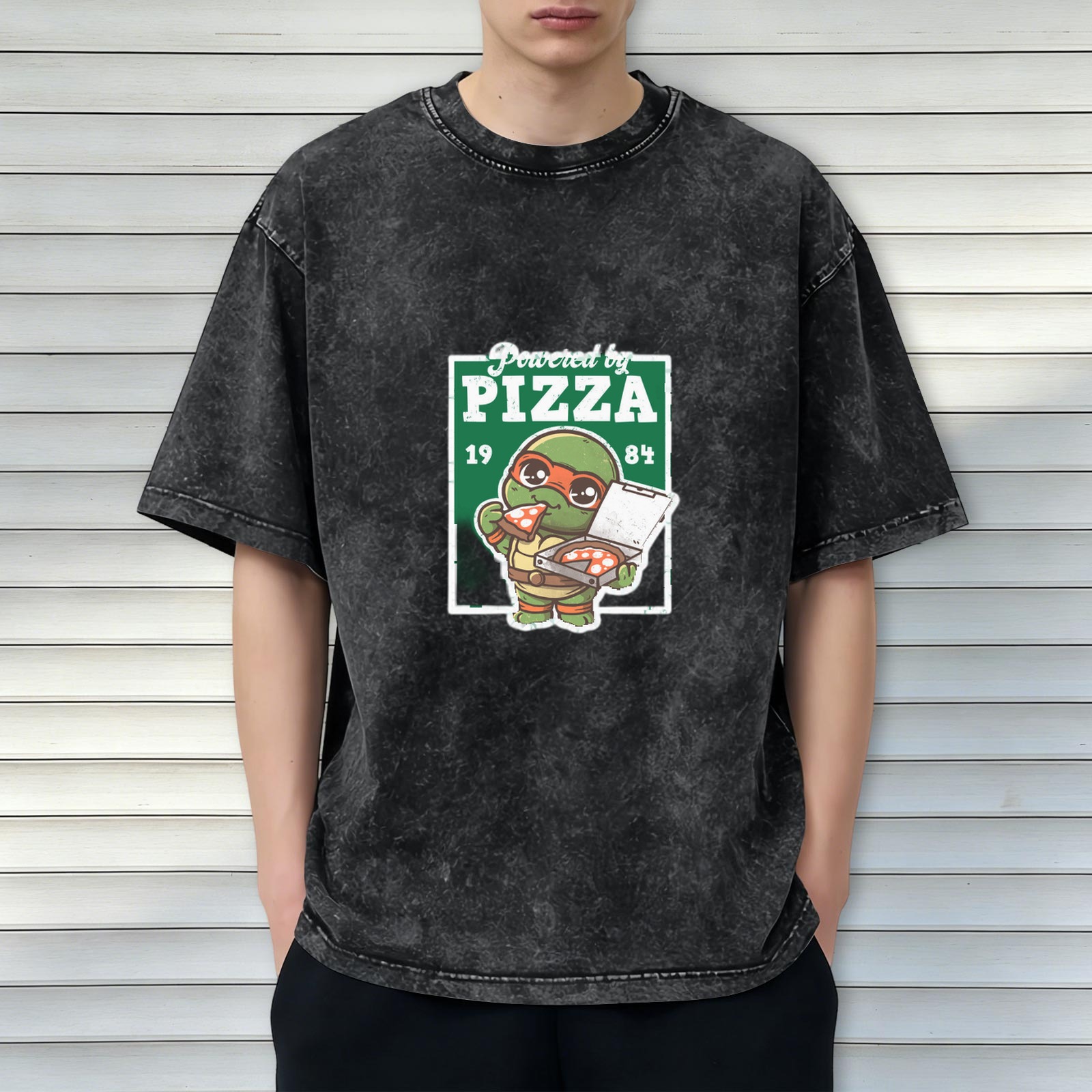 Powered by Pizza Teenage Mutant Ninja Turtle Graphic Acid Wash T-Shirt