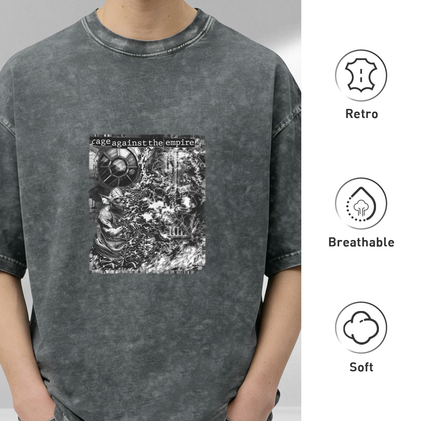 Washed black graphic t-shirt with 'rage against the empire' Star Wars design