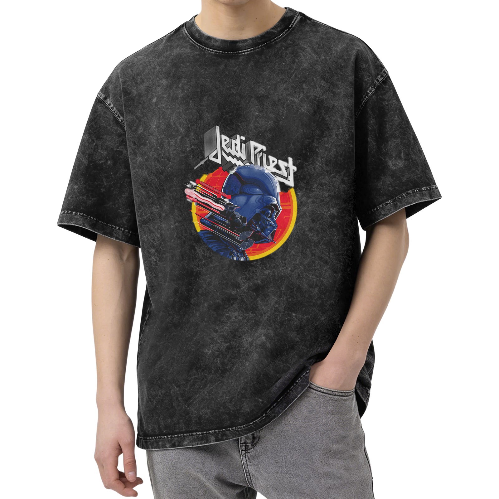 Jedi Priest Darth Vader Graphic Acid Wash Oversized T-Shirt