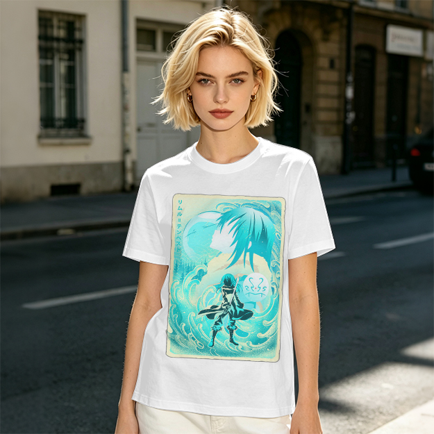 Anime character water design graphic dark green t-shirt