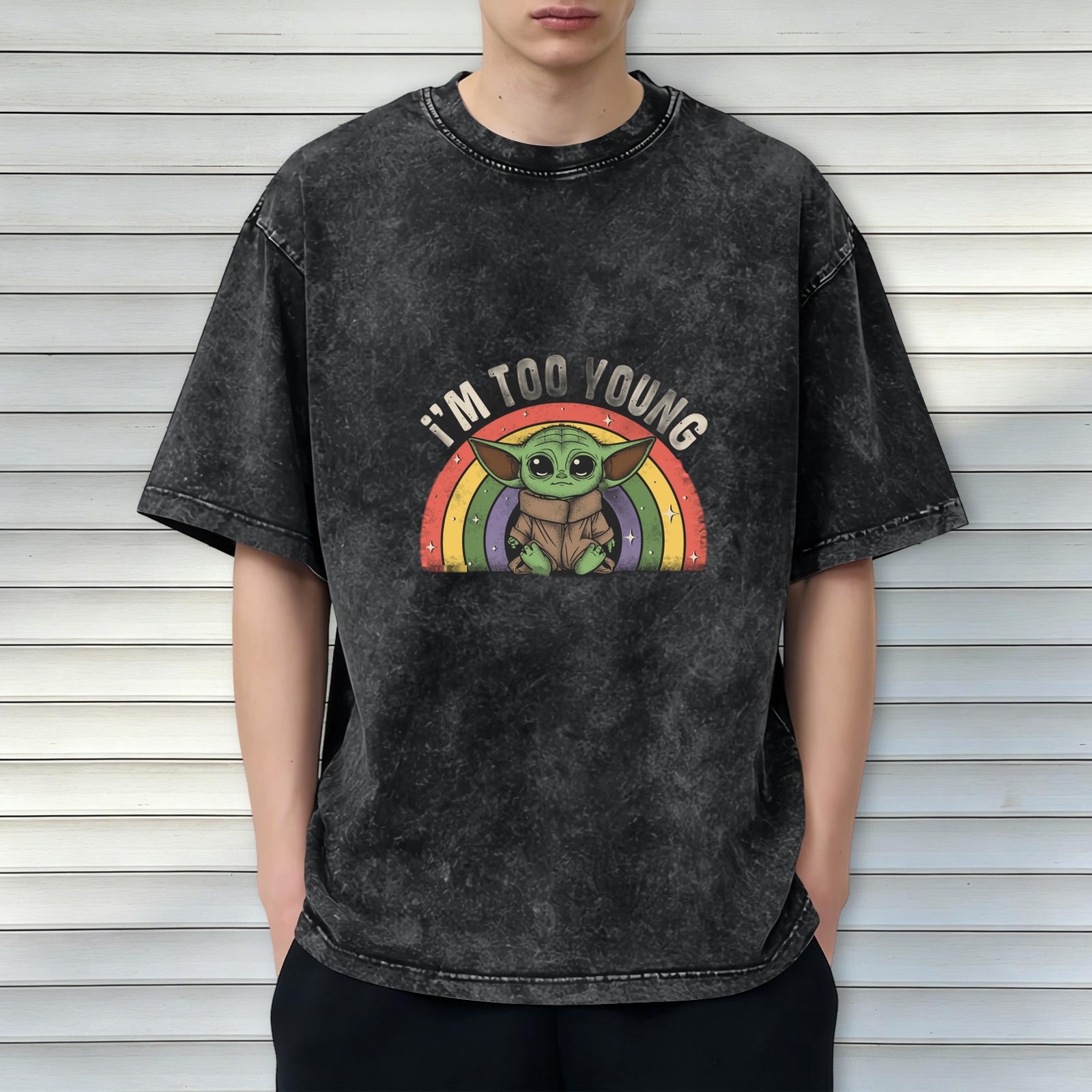 I'm Too Young Baby Yoda Rainbow Acid Wash T-Shirt
