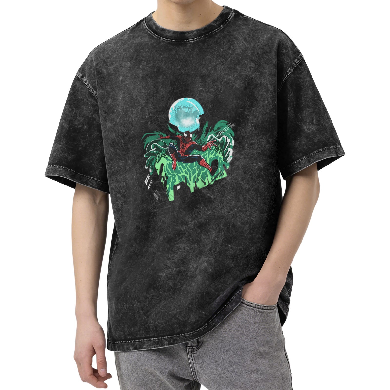 Oversized Spider-Man Graphic Washed Cotton T-Shirt