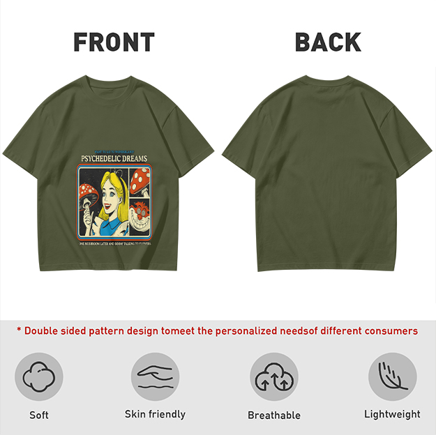 Psychedelic Dreams Alice in Wonderland Mushroom Graphic T-Shirt