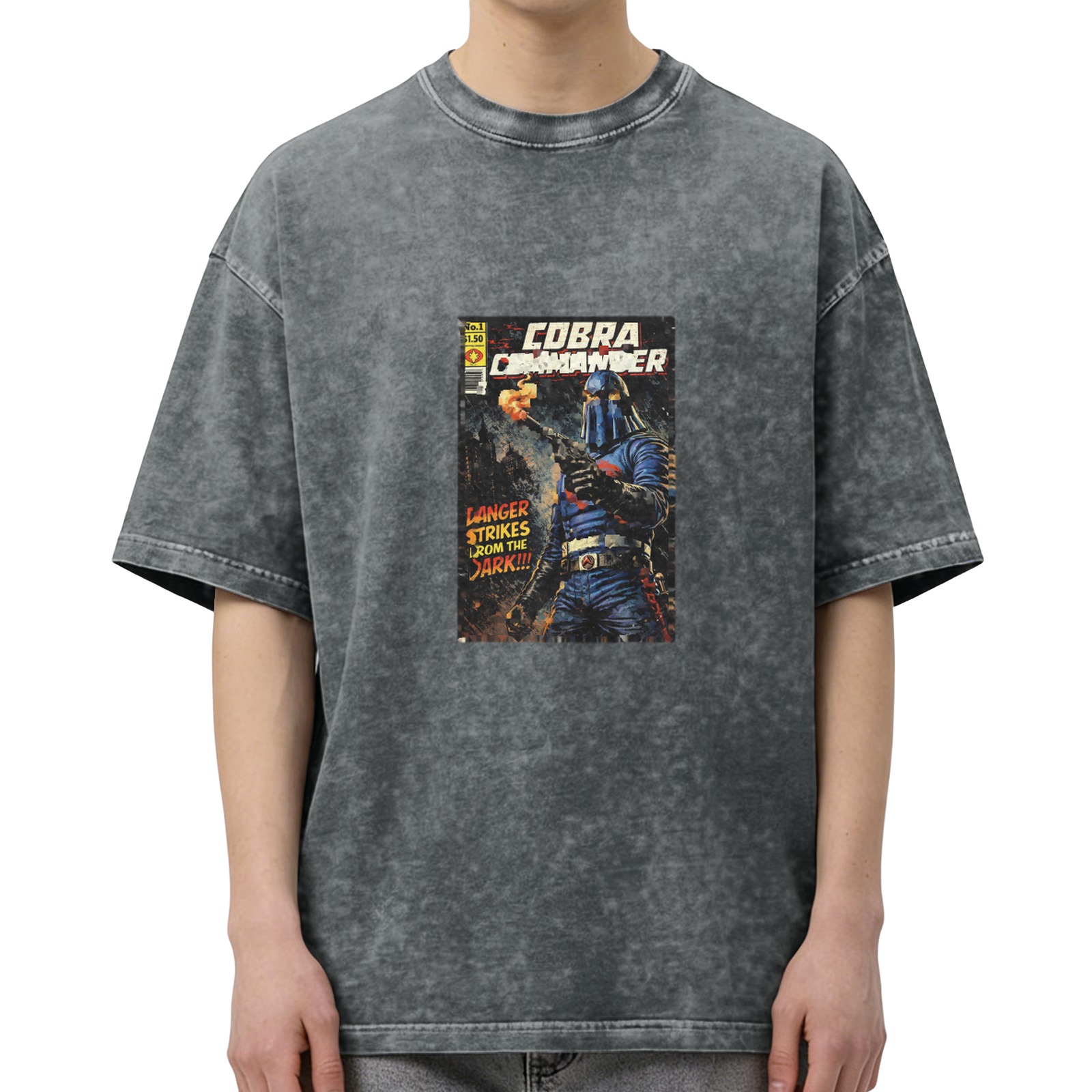 Cobra Commander Vintage Comic Print Dark Gray Stonewash T-Shirt