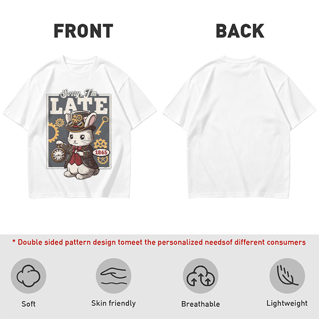 Sorry I'm Late Steampunk White Rabbit Graphic T-Shirt