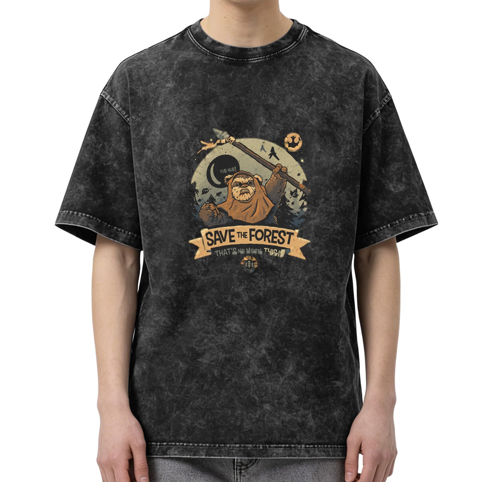 Wicket Ewok Save The Forest Star Wars Acid Wash T-Shirt