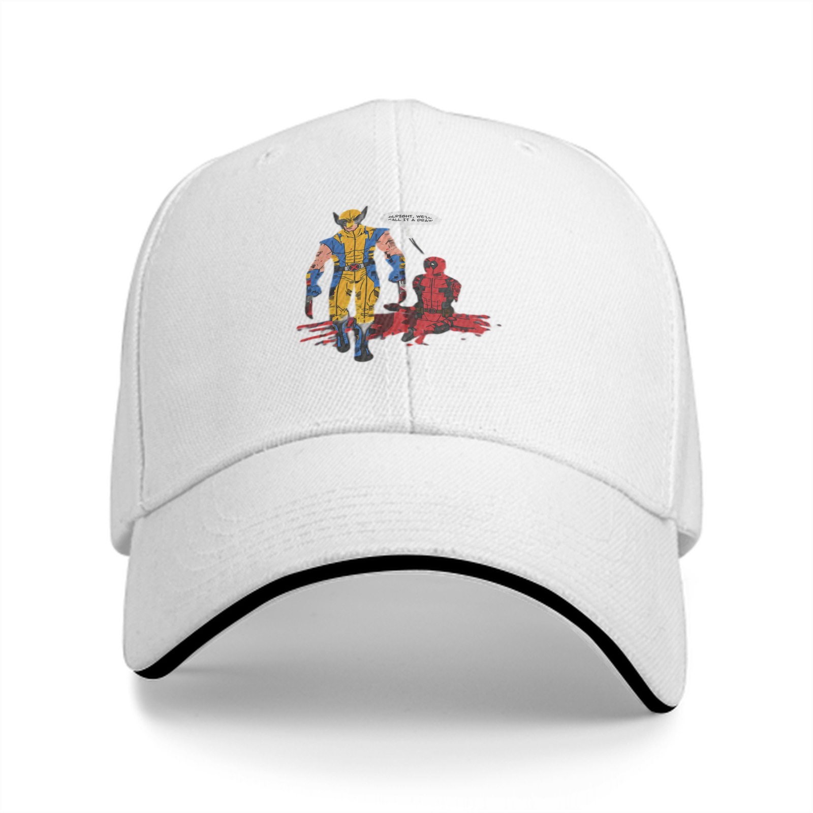 Black baseball cap with Wolverine and Deadpool comic print