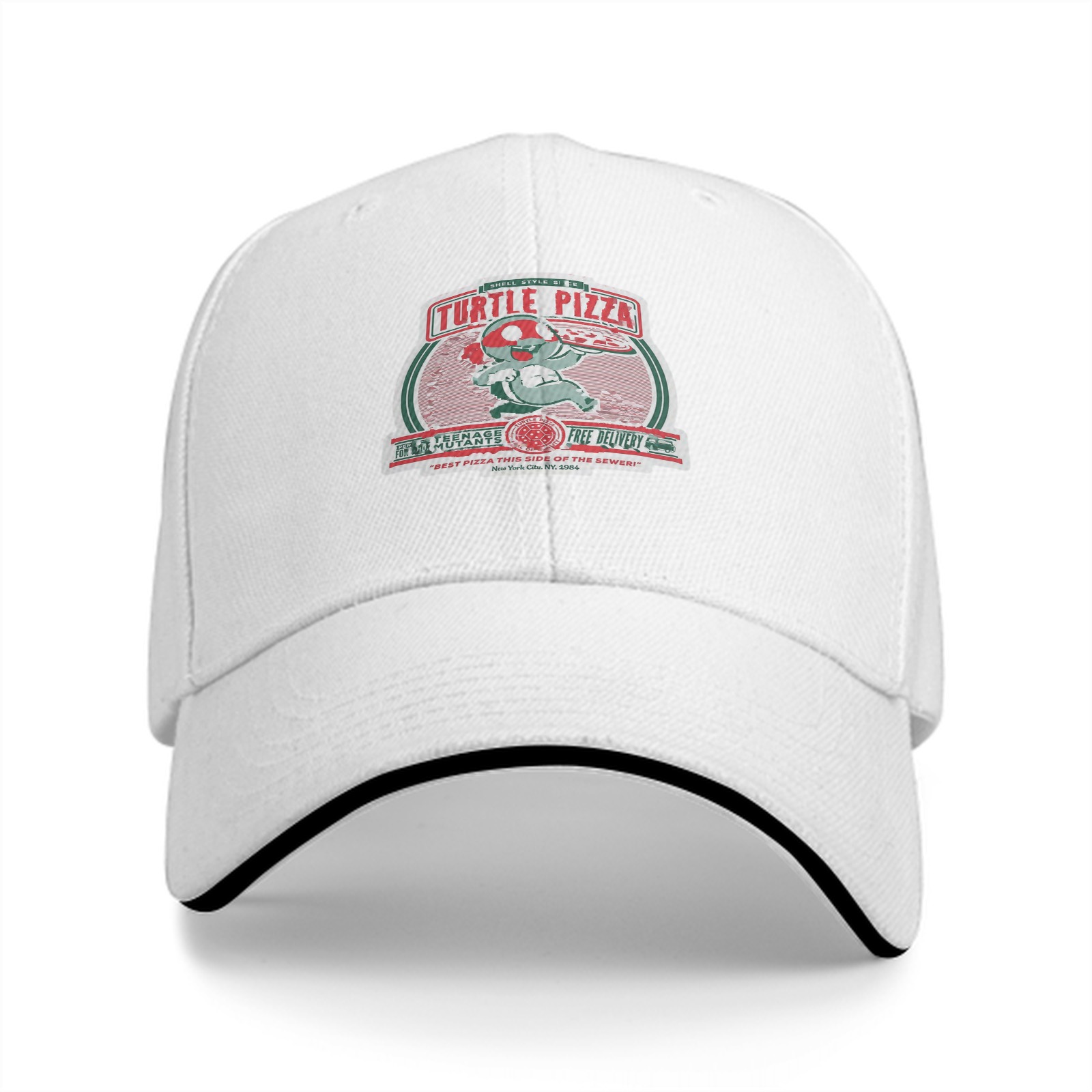 Black Baseball Cap With Turtle Pizza Graphic Print