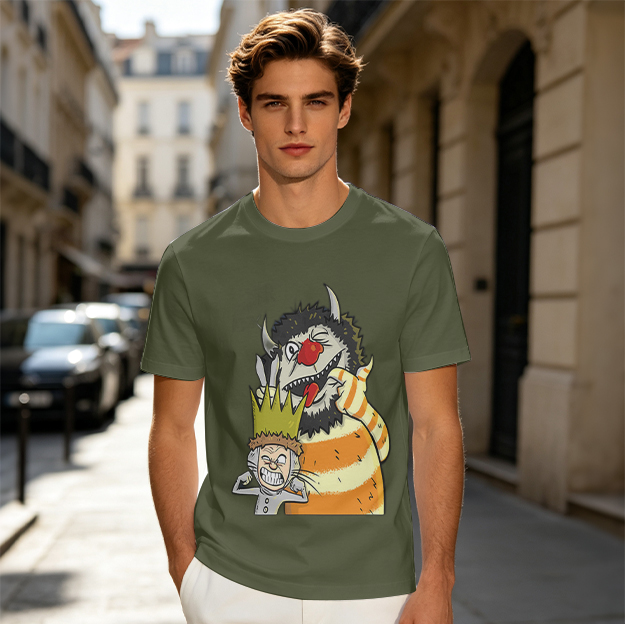 Olive T-Shirt With Where The Wild Things Are Monster And Crown Print
