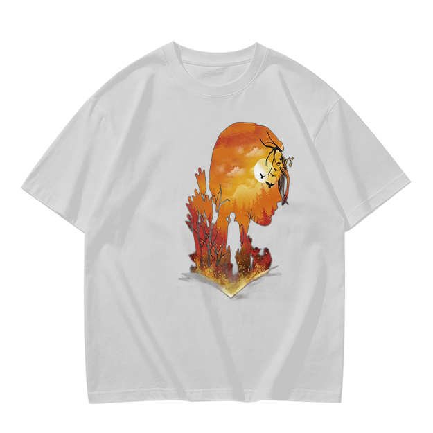 Olive T-Shirt with Sunset Lion Silhouette Graphic Print