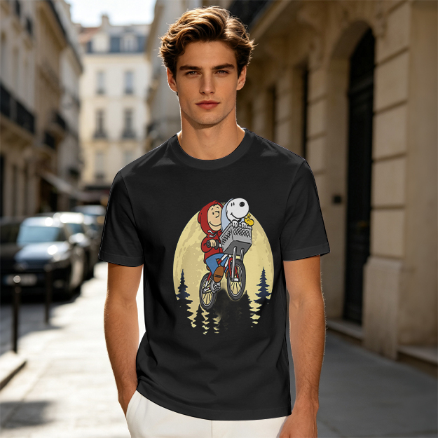 Snoopy and Charlie Brown Bicycle Moon Graphic T-Shirt