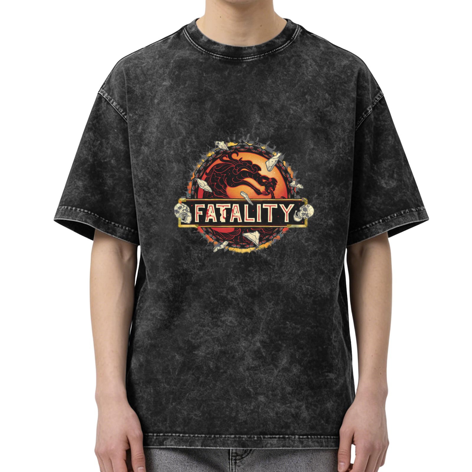 Mortal Kombat Fatality Graphic Acid Wash Black T-Shirt