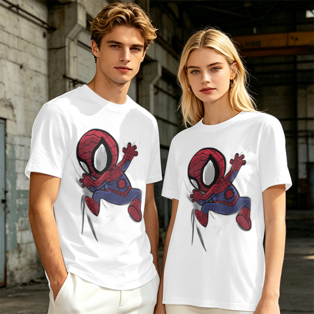Olive T-shirt with Chibi Spider-Man Graphic Print