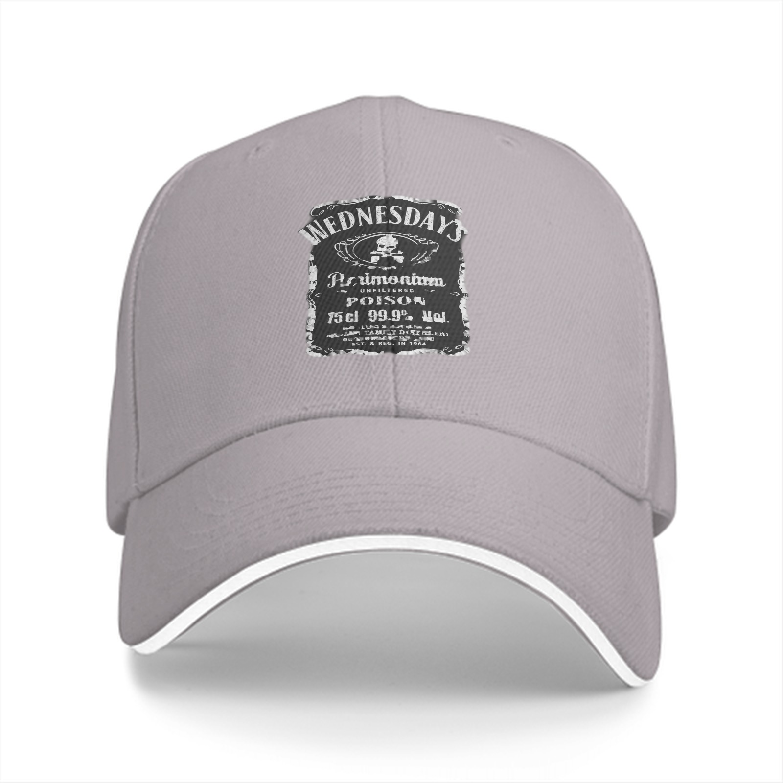 Black baseball cap with Wednesday's Poison label graphic