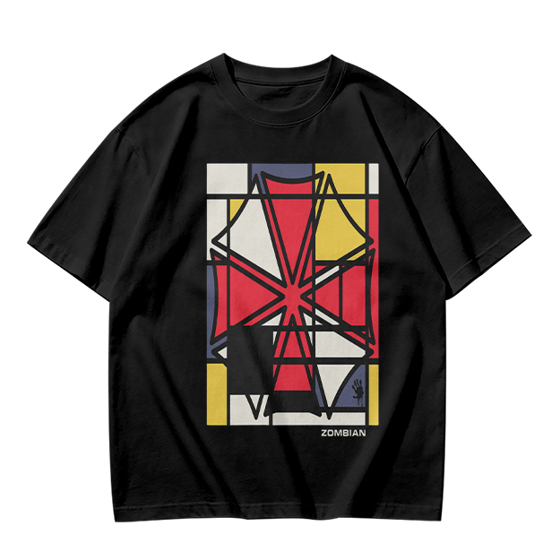 Olive T-Shirt with Mondrian-style Geometric Abstract Graphic Print