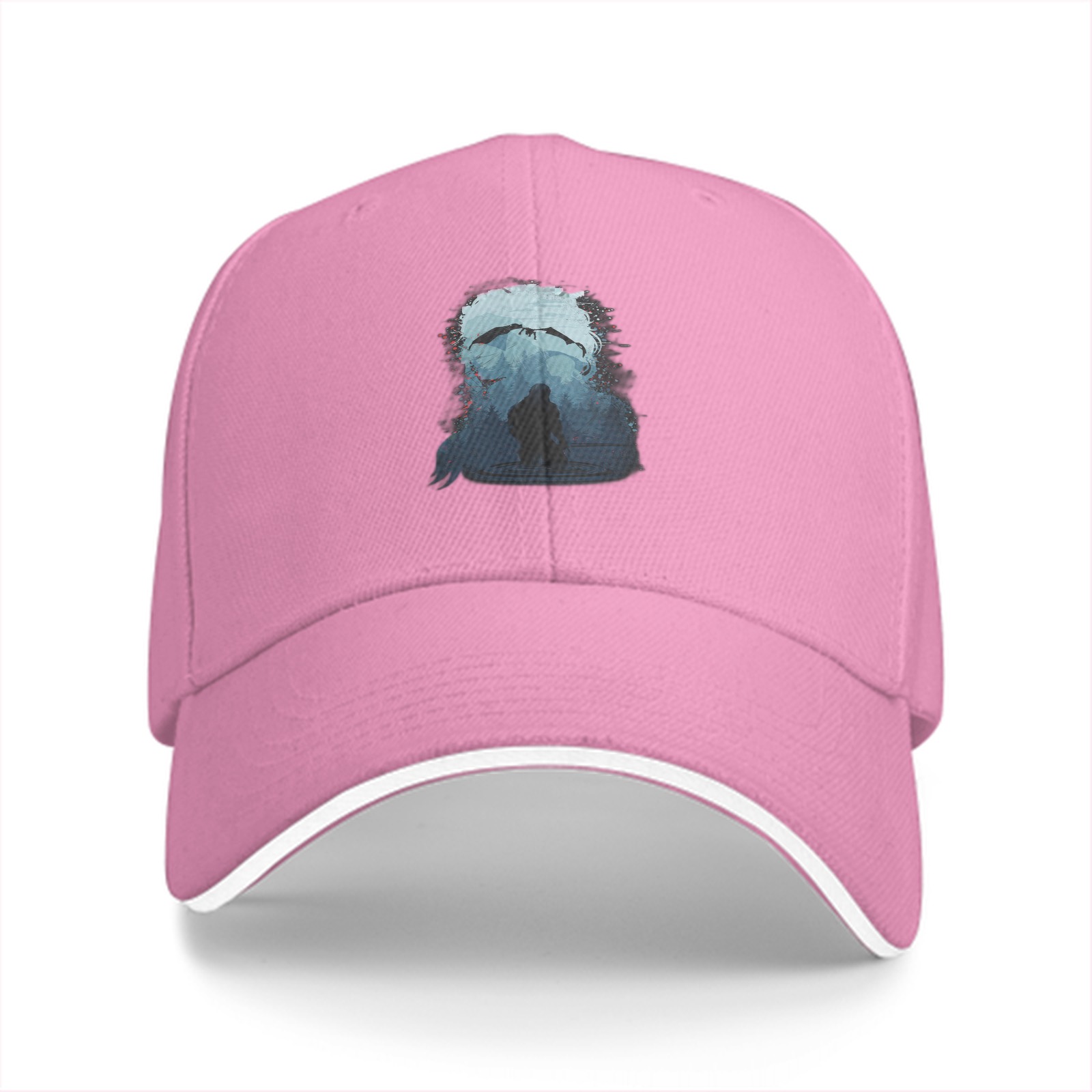 Black Baseball Cap With Abstract Blue Figure Print