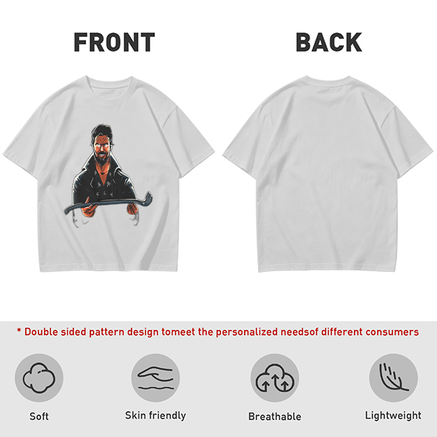 Olive T-Shirt With Bearded Man Holding Crowbar Graphic Print