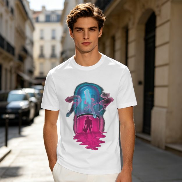 Olive T-Shirt With Neon Capsule Anime Inspired Graphic Print