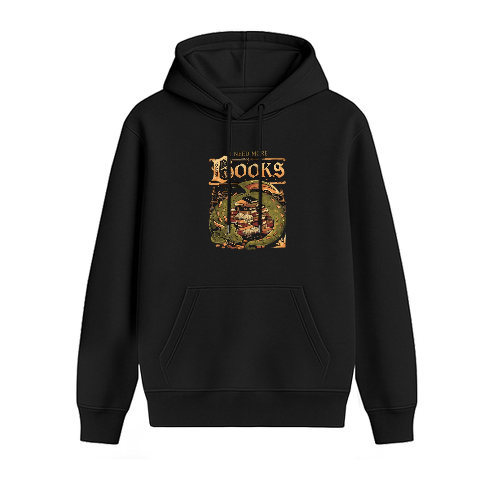 I Need More Books Dragon Graphic Black Hoodie