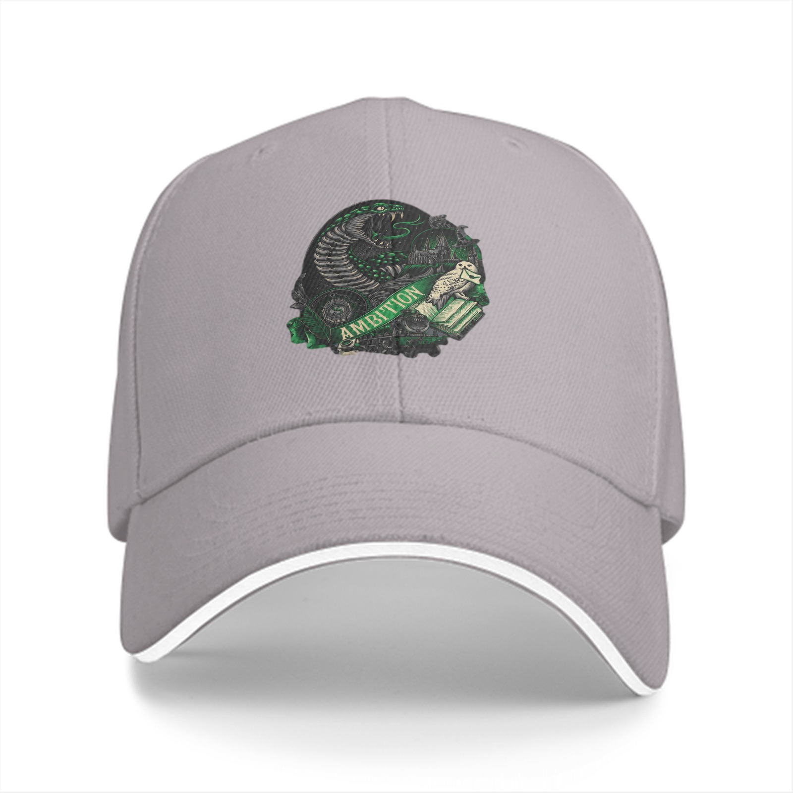 Black Baseball Cap With Slytherin Ambition Snake Crest Design
