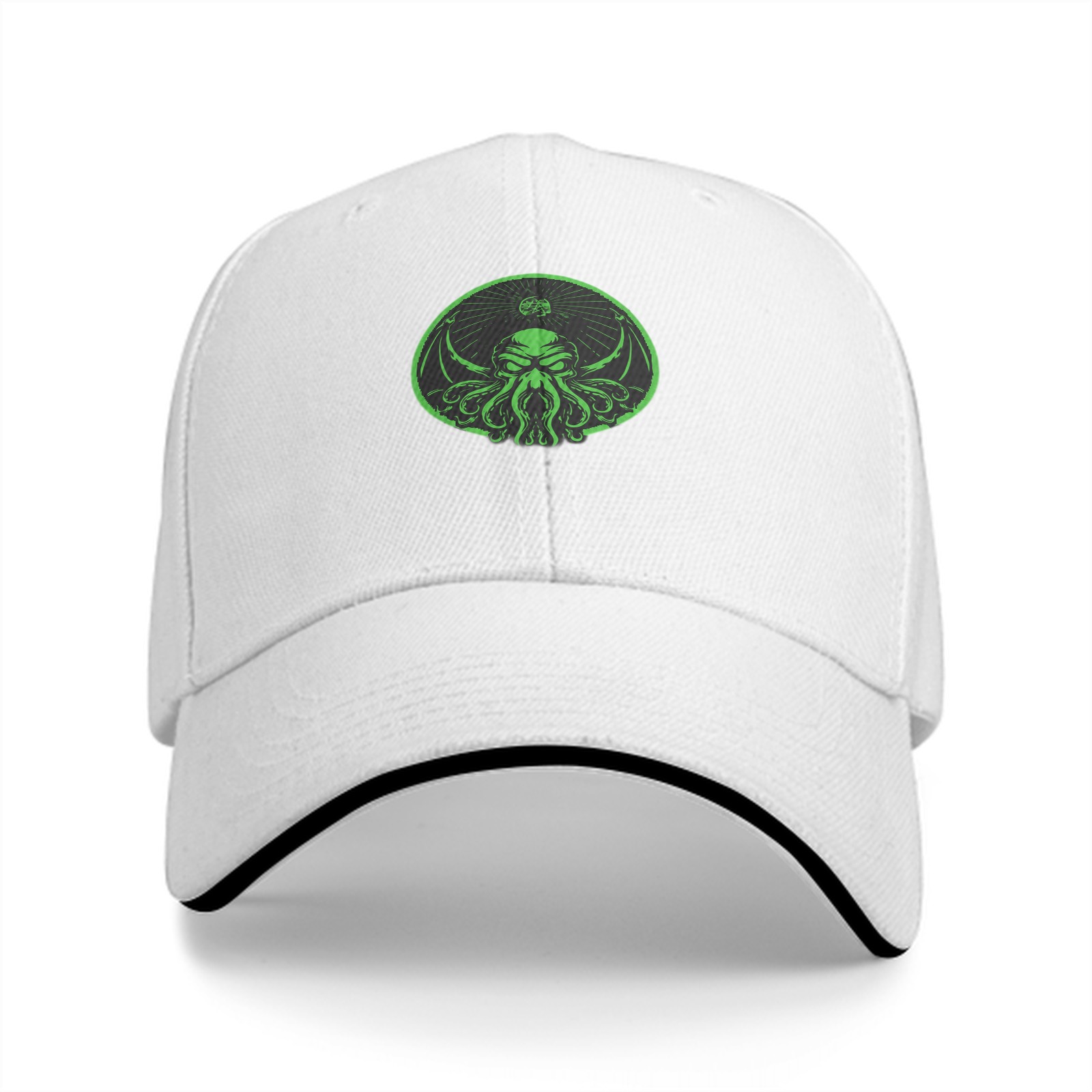 Black Baseball Cap With Green Cthulhu Emblem Design