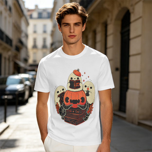 Olive Halloween Ghosts Jack-o'-Lantern Graphic T-Shirt
