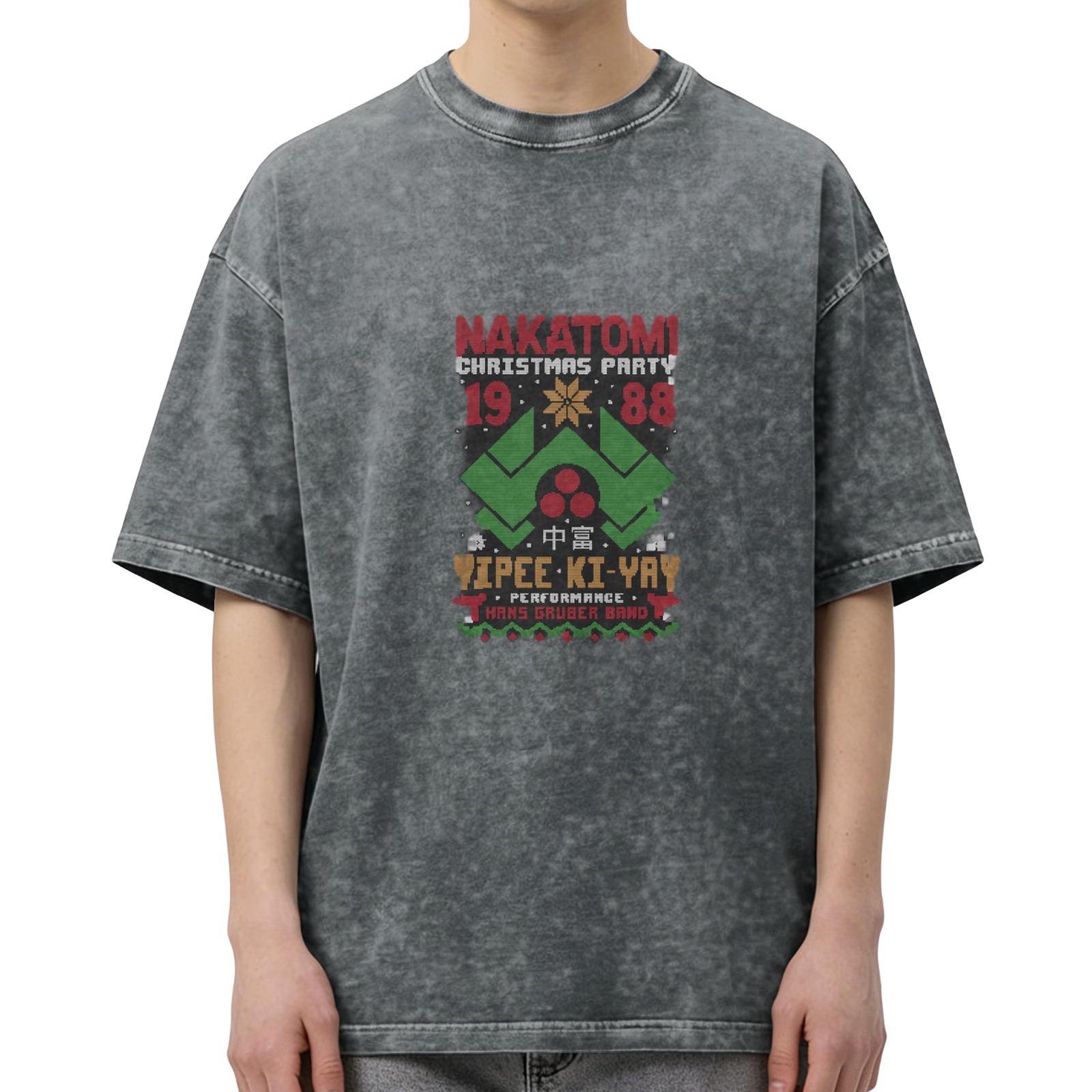 Nakatomi Christmas Party 1988 Yipee Ki-Yay Hans Gruber Band Oversized Stone Wash T-Shirt