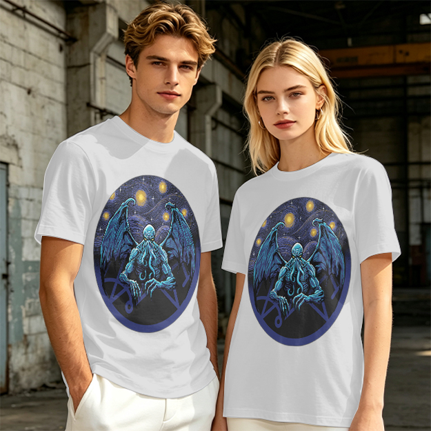 Olive T-Shirt with Cthulhu Starry Night Graphic Print
