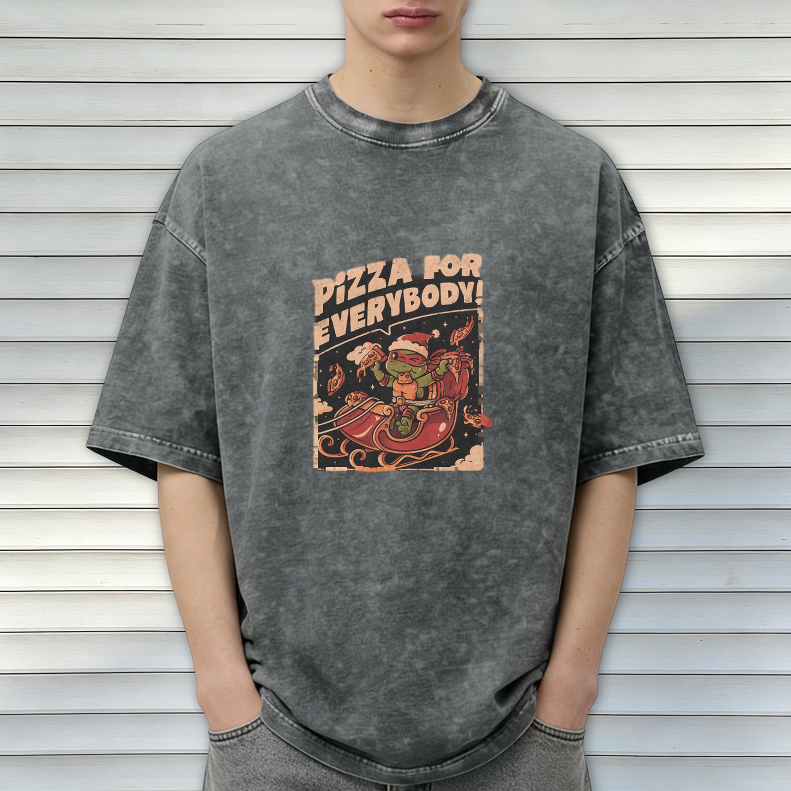 Vintage Wash Pizza For Everybody Teenage Mutant Ninja Turtle Christmas T-Shirt