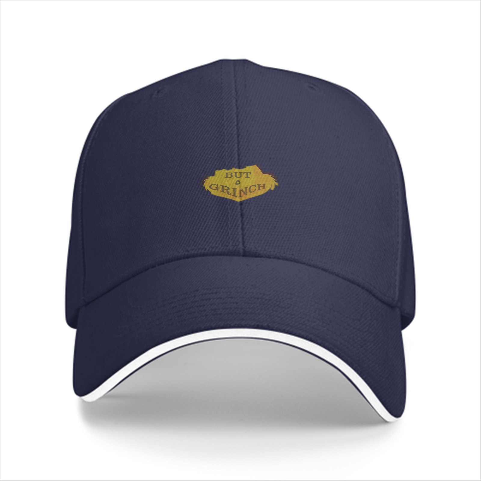 Black baseball cap with 'But a Grinch' graphic design