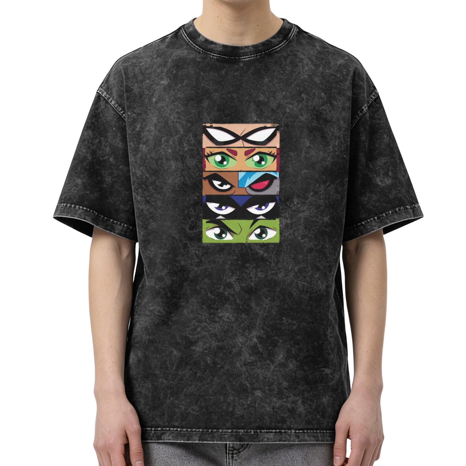 Teen Titans Eyes Graphic Oversized Acid Wash T-Shirt