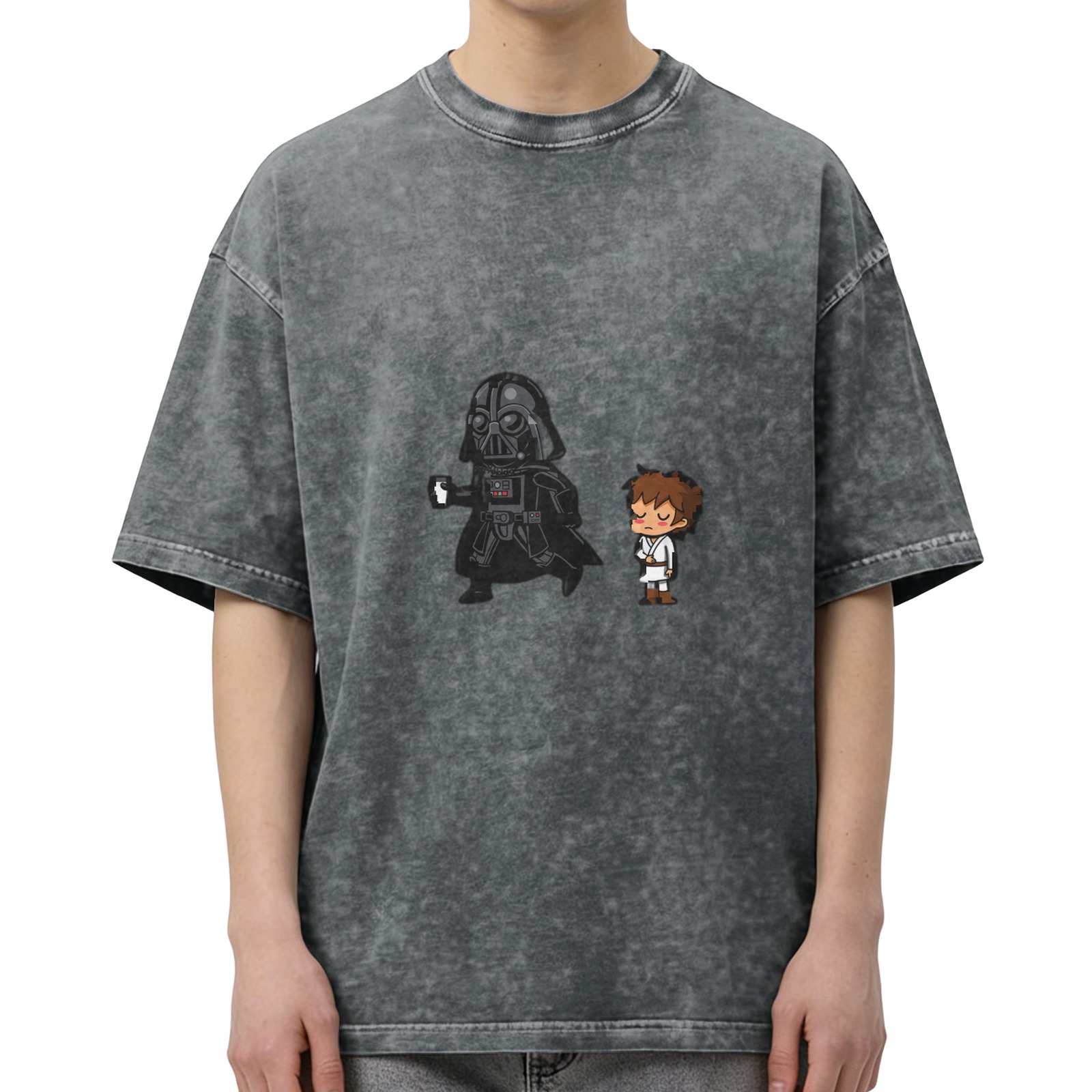 Washed Black T-Shirt With Cute Star Wars Character Art