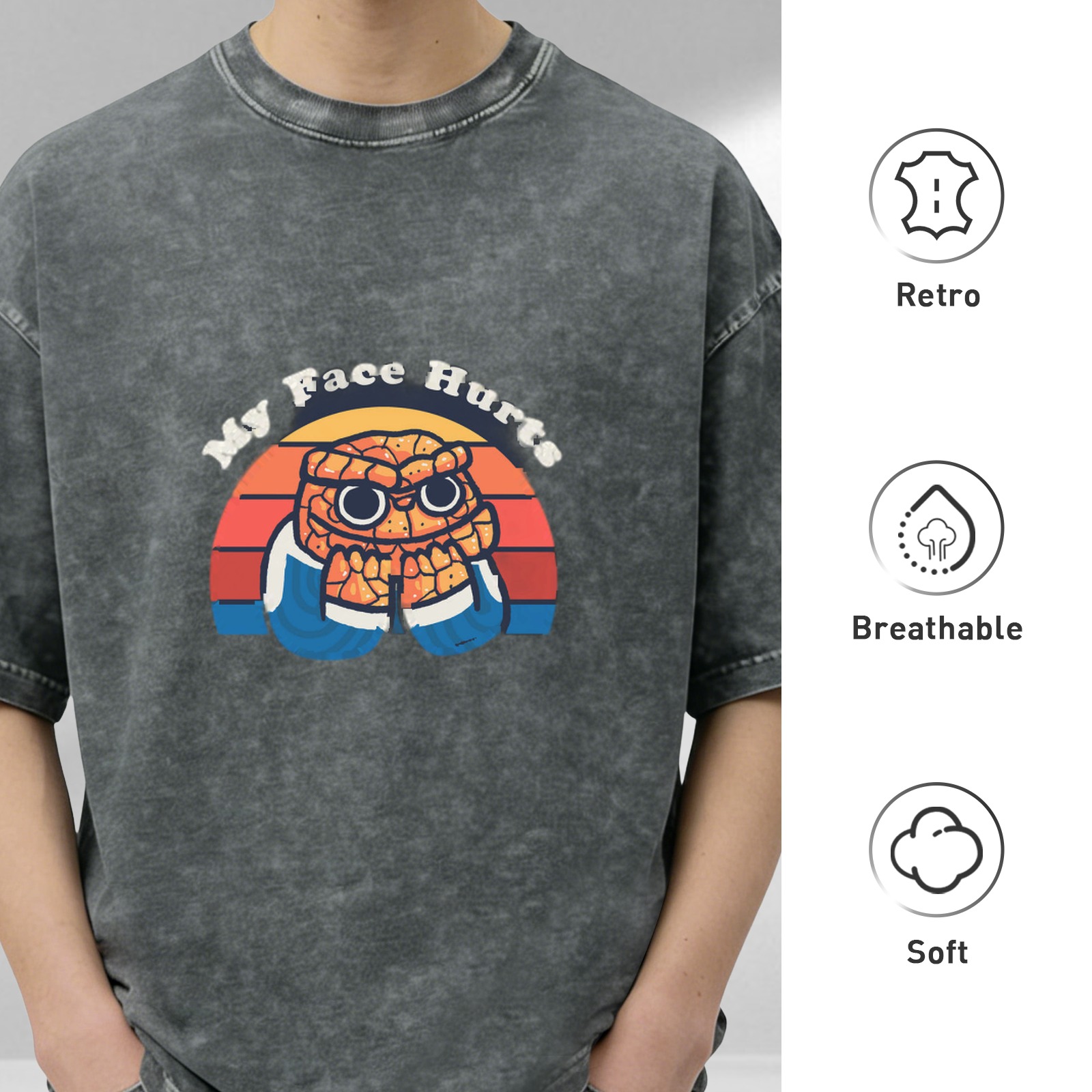 My Face Hurts Retro Graphic Dark Wash T-Shirt