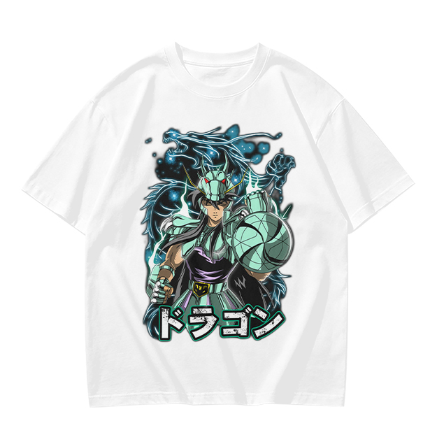 Olive T-shirt with Dragon Saint Seiya Anime Graphic Print