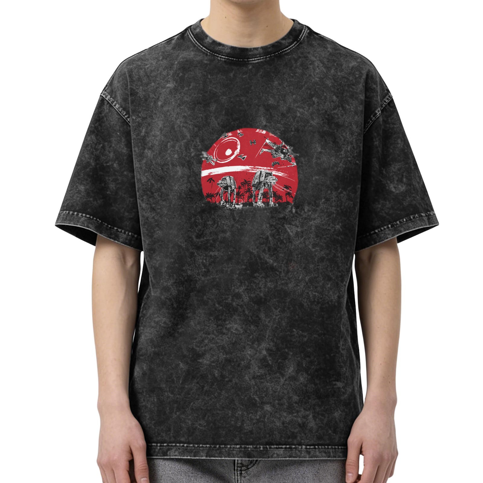 Washed Black Star Wars Graphic T-Shirt with Red Battle Scene Print