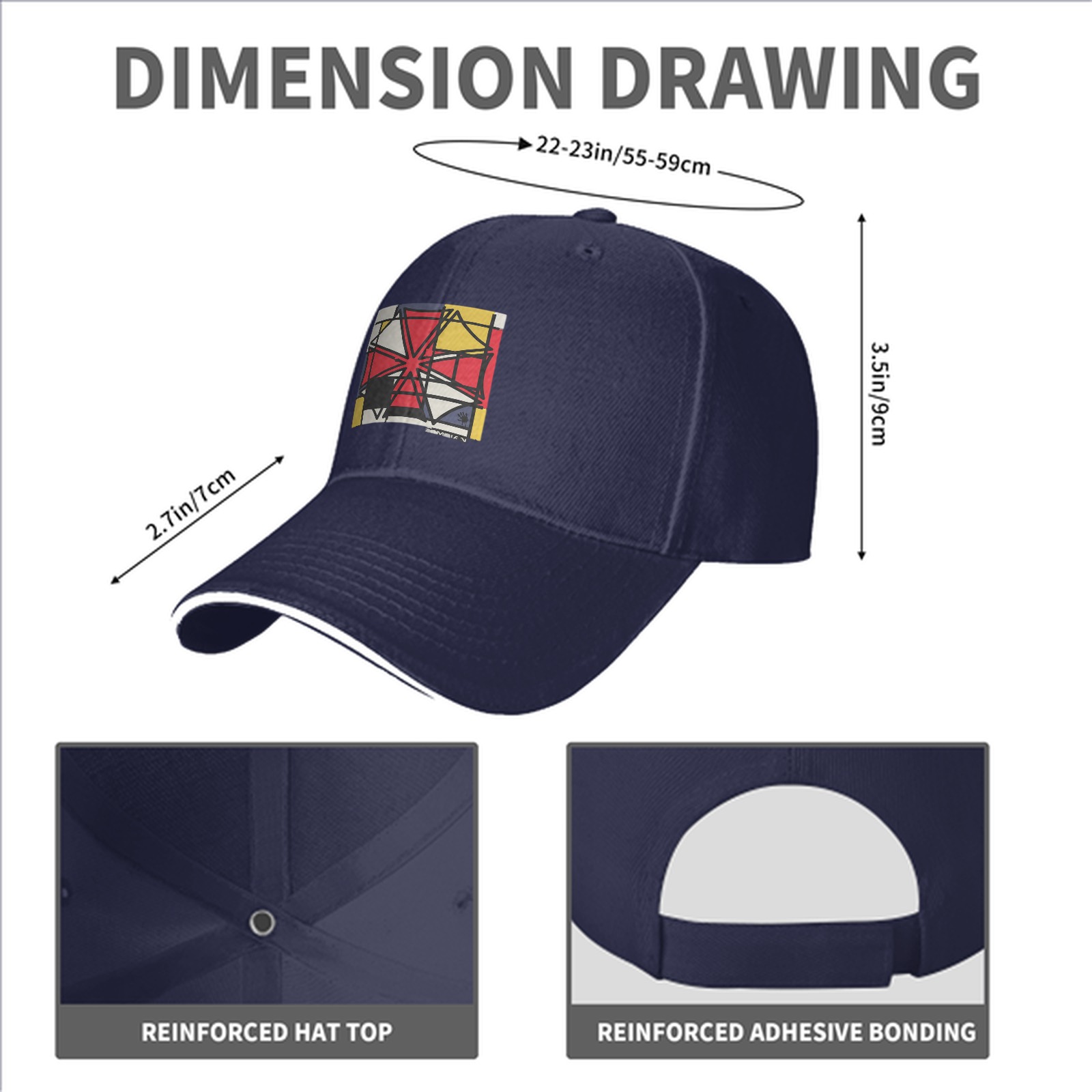 Black Baseball Cap With Abstract Geometric Art Print