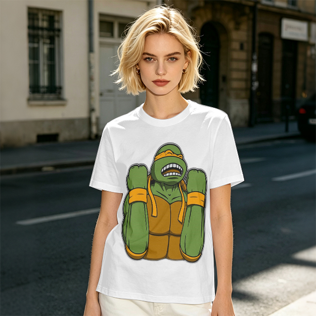 Olive Green T-Shirt With Michelangelo Ninja Turtle Graphic