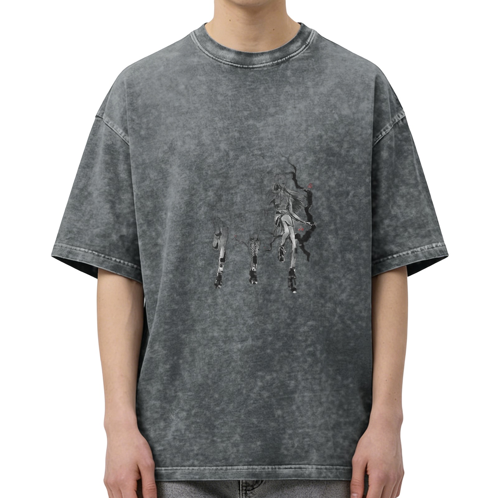 Oversized Acid Wash Black Graphic T-Shirt
