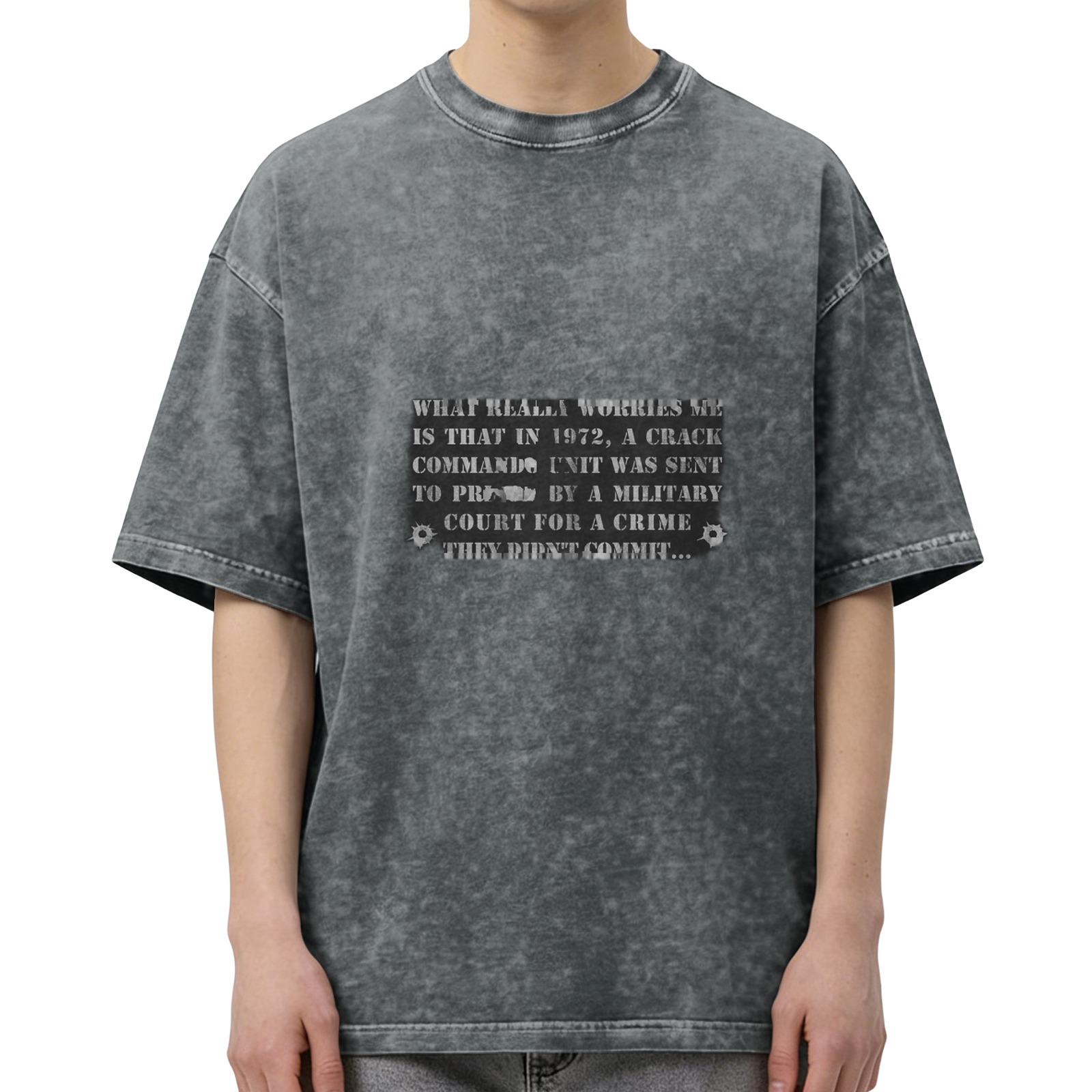 Worried 1972 commando unit military court acid wash graphic t-shirt