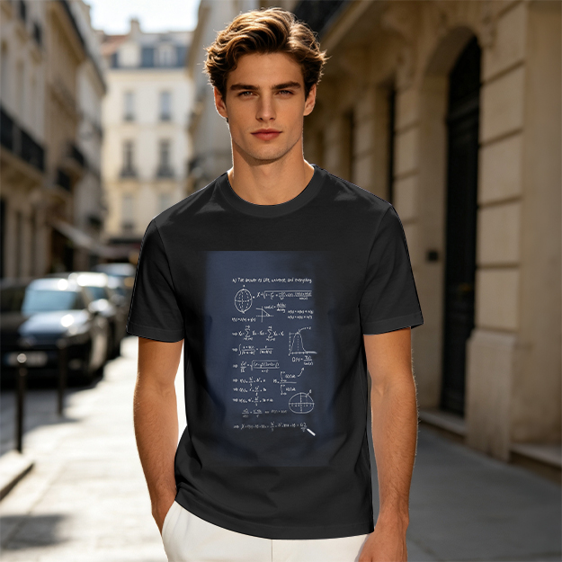 Olive Green T-Shirt with Science Math Formulas Print