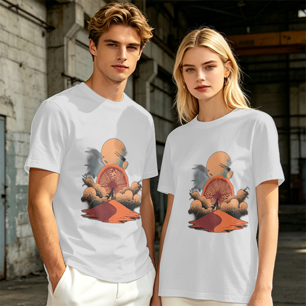 Olive T-Shirt with Surreal Desert Sunset Graphic Print