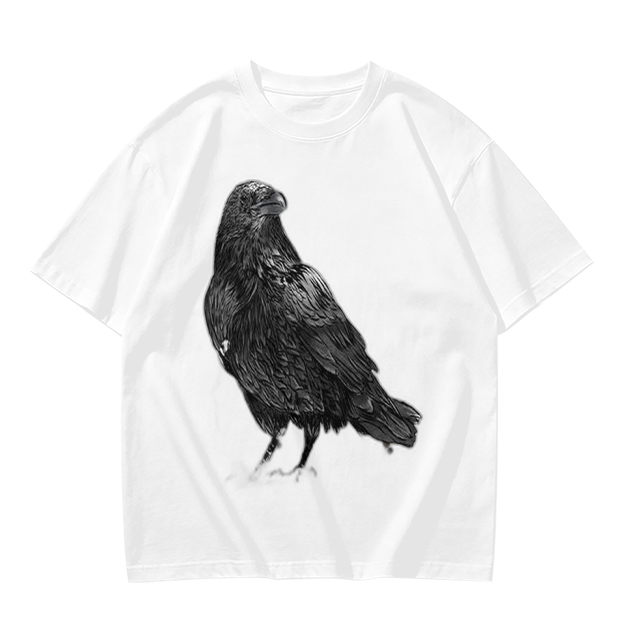 Olive Green T-Shirt With Detailed Raven Graphic Print