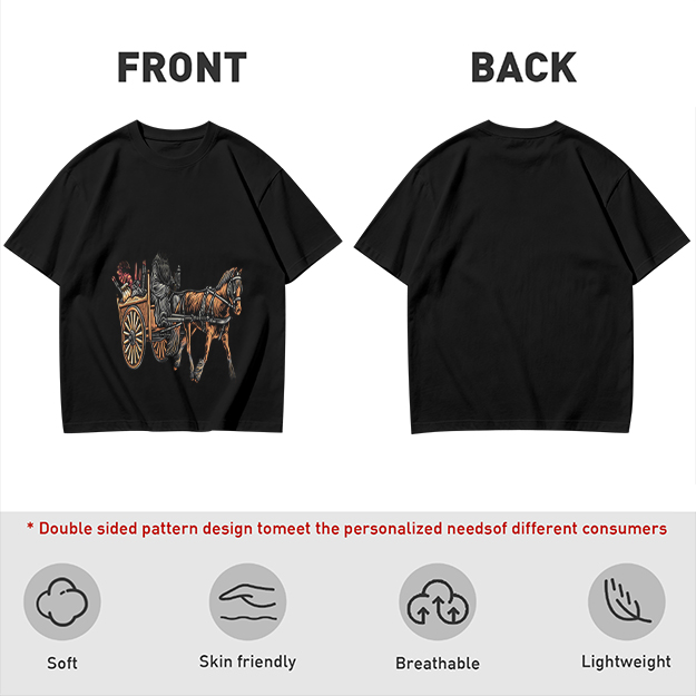 Olive T-Shirt With Horse Drawn Cart Graphic Print